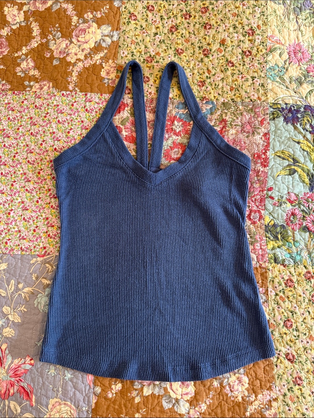 Free People Women’s Navy Ribbed V-Neck Tank Top